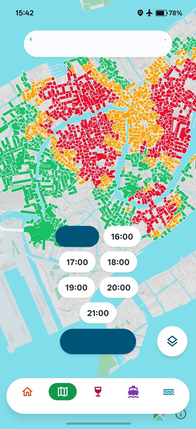 Schermata della Mappa della folla con le strade colorate