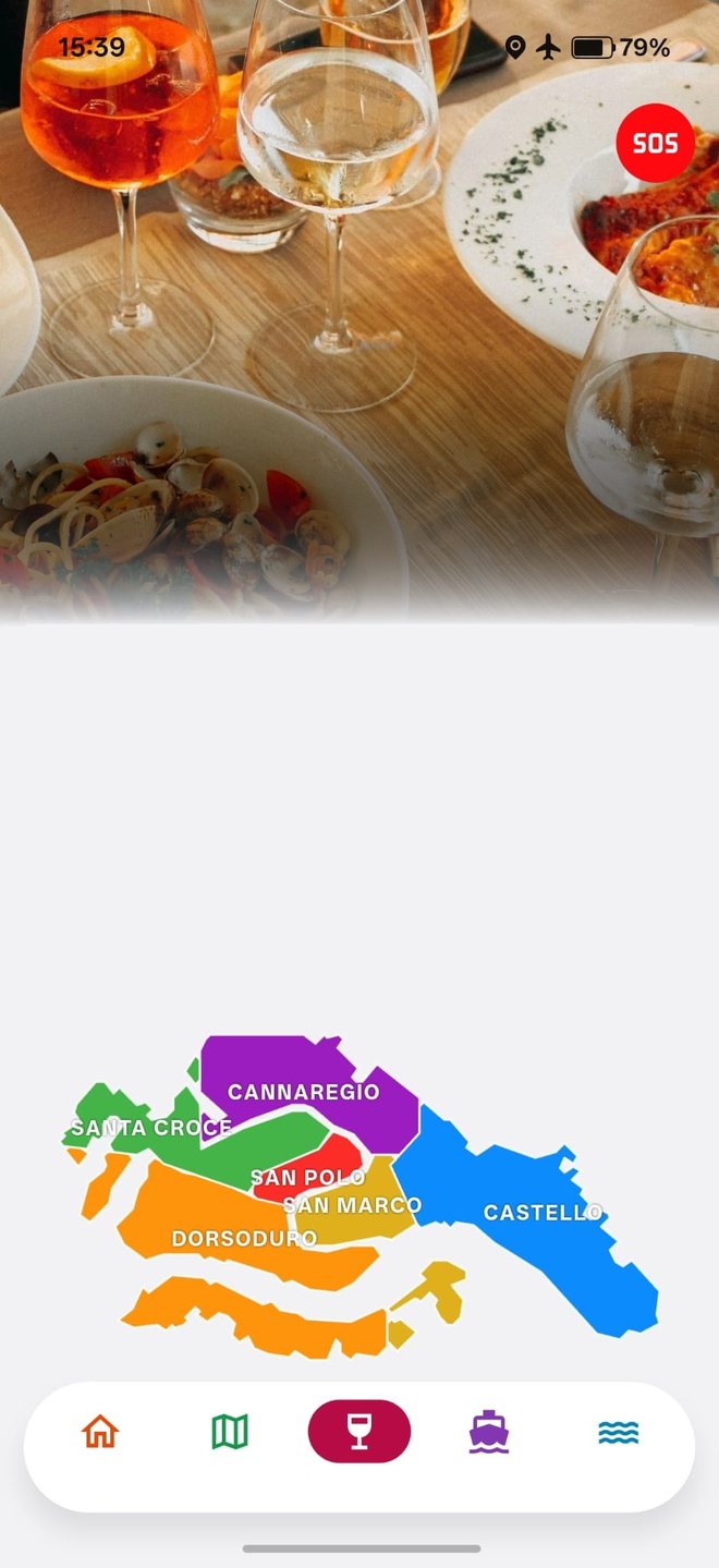 Schermata Bacari e osterie con la mappa dei sestieri